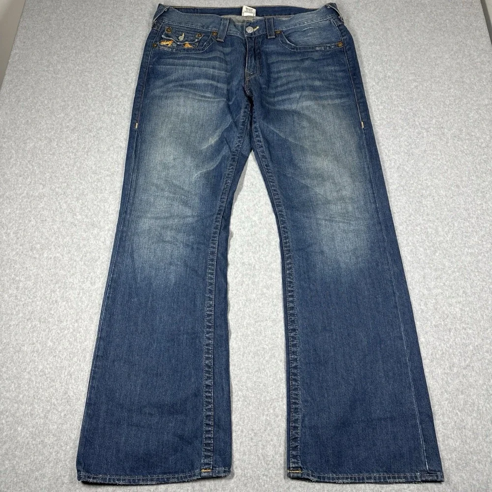 True Religion Men's Boot Cut Jeans Size 36(Fit 37x32) Medium Wash Fade Made USA